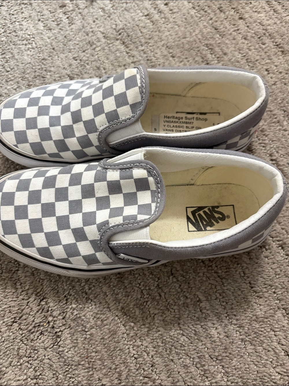 Vans Kids Checkerboard Slip-On Sneakers in Gray and White